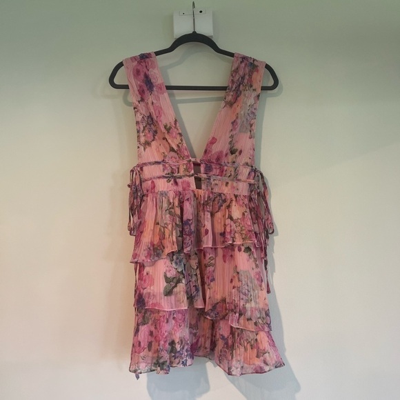 Free People ROCOCO SAND Tie-Side Tiered Floral Mini Dress NWT Medium JB - Picture 5 of 9
